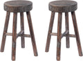 Antique Round Wooden Stools Set of 2 J718