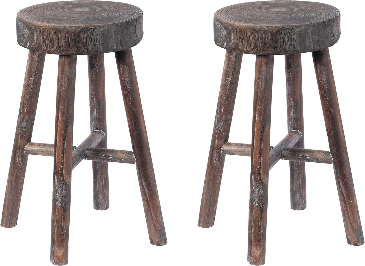 Antique Round Wooden Stools Set of 2 J718