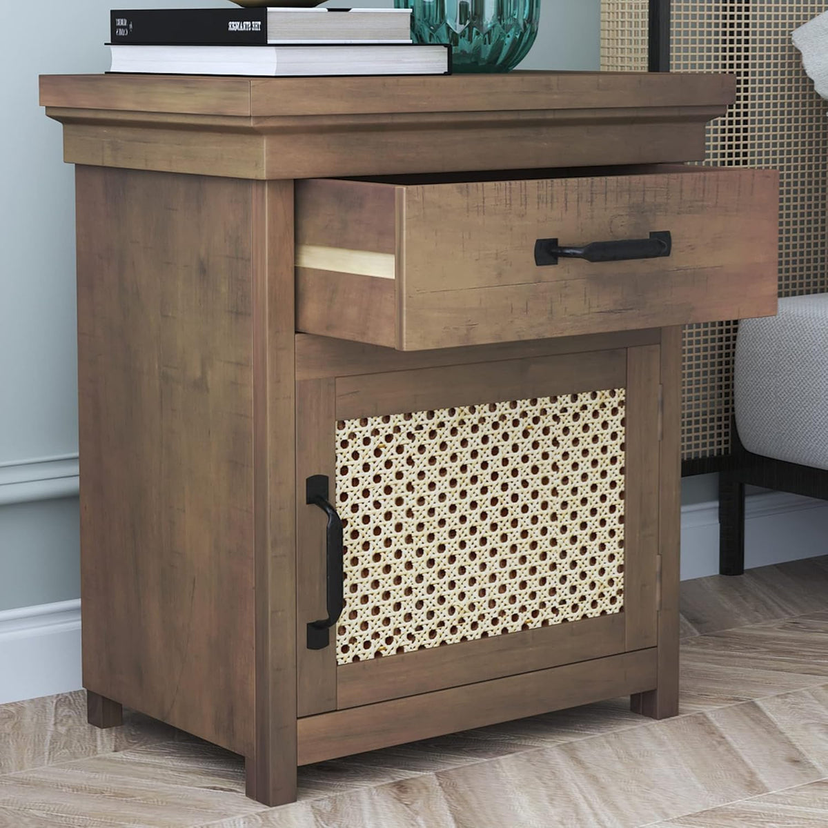 Grey 1 Drawer Wood Nightstand J747