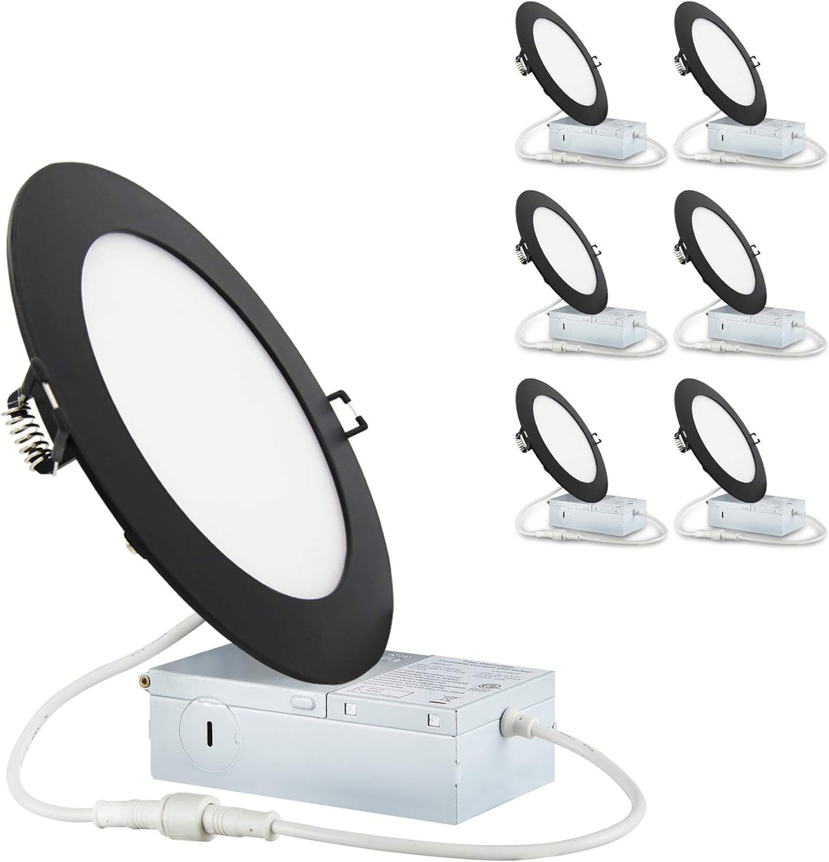 6-inch LED Recessed Slim Downlight, 6 Pack, Black Finish, Warm White 3000k U2237
