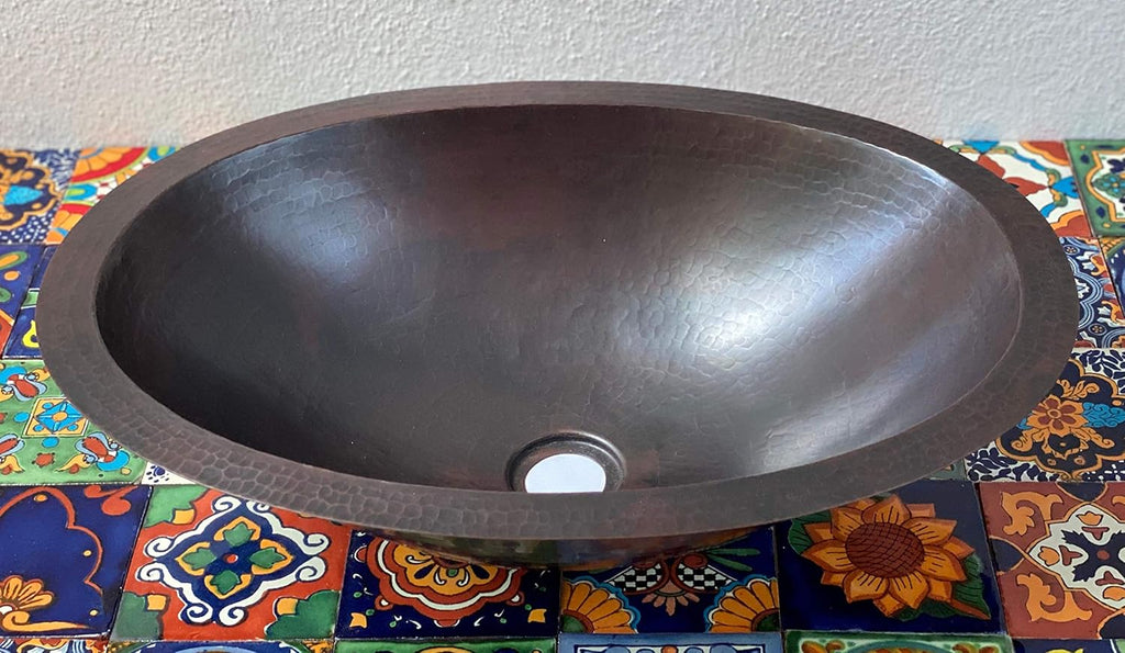 19 x 14 Oval Copper Bathroom Sink Hand Hammered Dual Mount X166