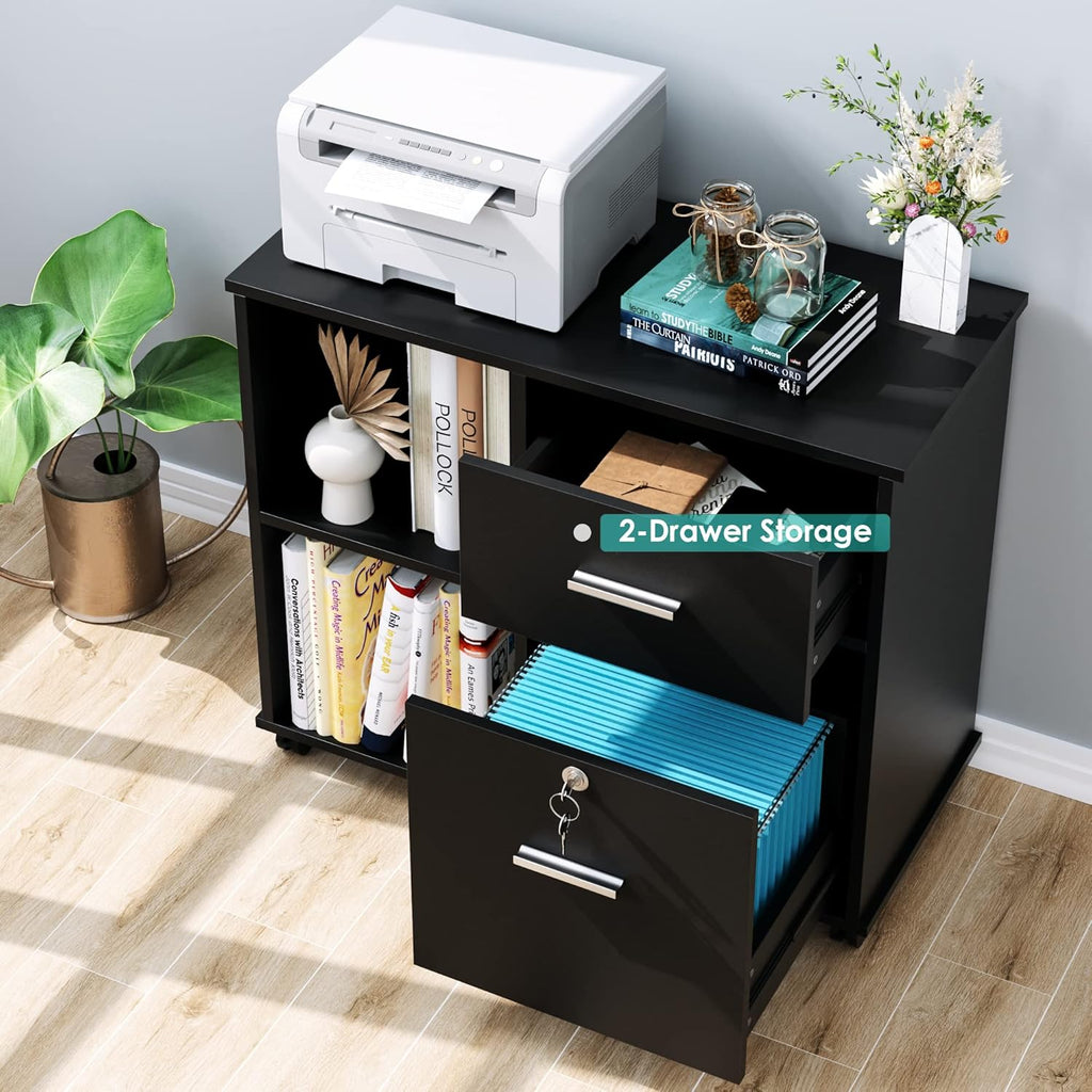 Black Wood File Cabinet with Lock and Drawers I26641