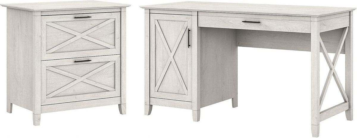 Dark Gray Hickory Computer Desk with Storage and 2 Drawer File Cabinet V373345