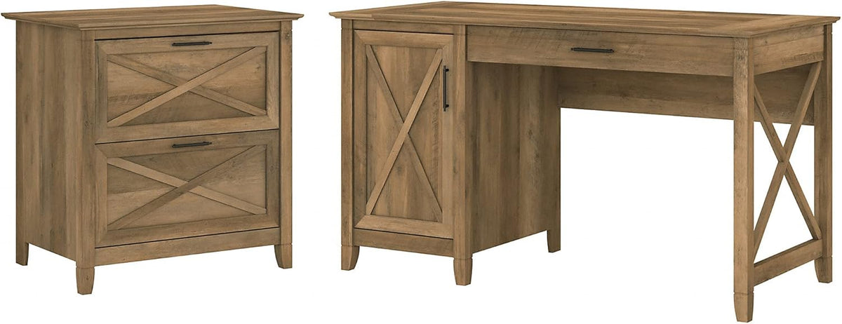 Dark Gray Hickory Computer Desk with Storage and 2 Drawer File Cabinet V373345