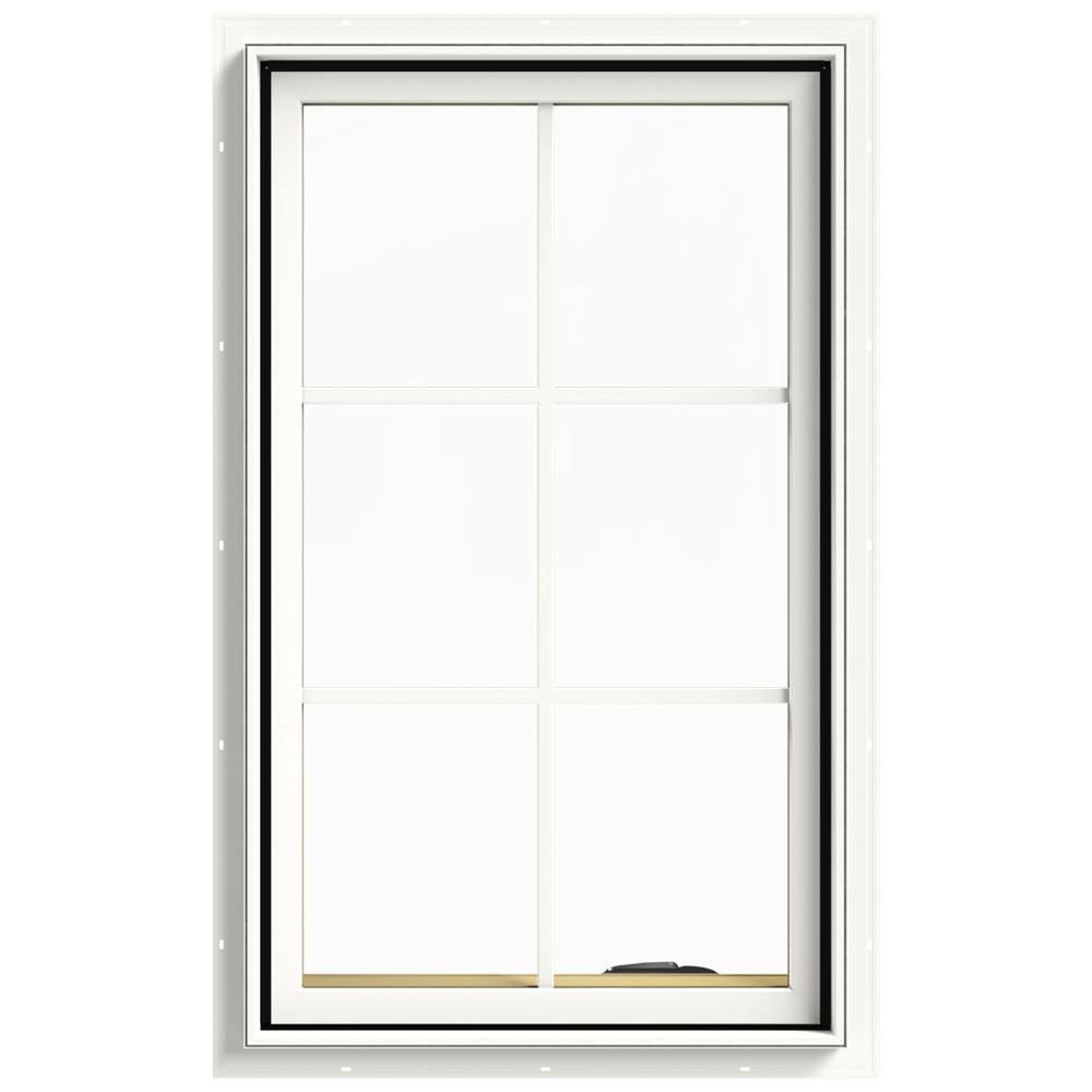 24 in. x 40 in. White Clad Wood Right-Handed Casement Window with Colonial Grids Q297