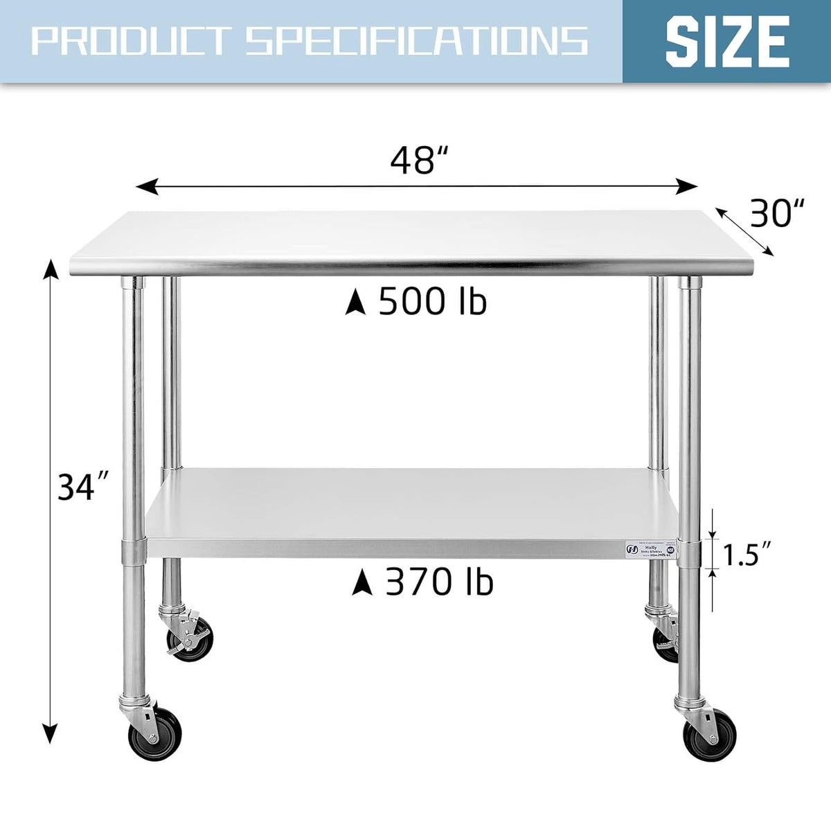 Stainless Steel Table 24 x 30 Inches with Caster Wheels E7872