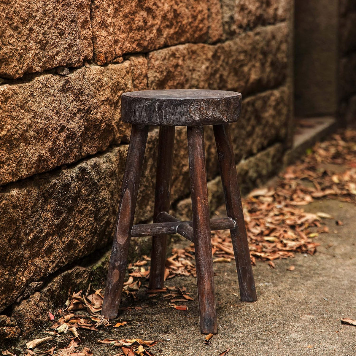 Antique Round Wooden Stools Set of 2 J718