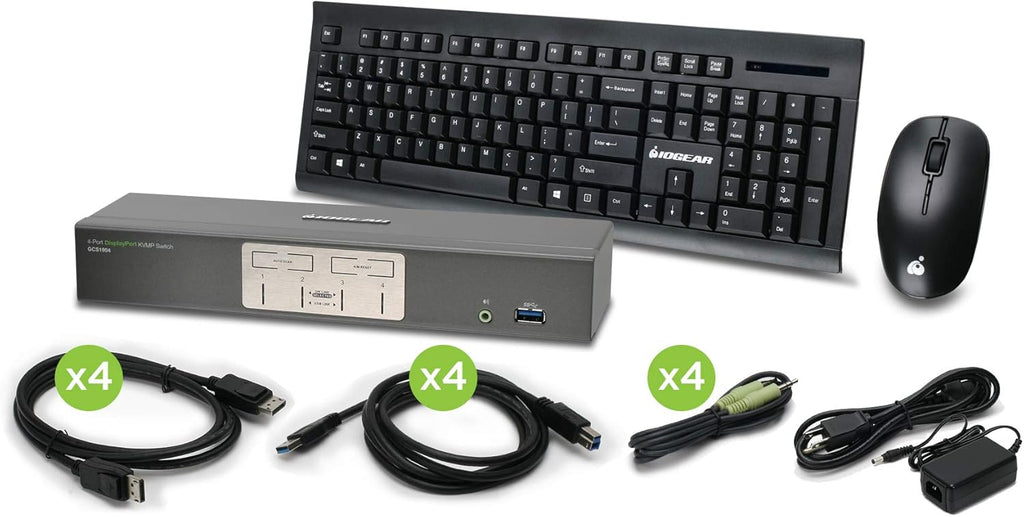 4-Port 4K UHD DisplayPort KVMP with Wireless Keyboard and Mouse J55688