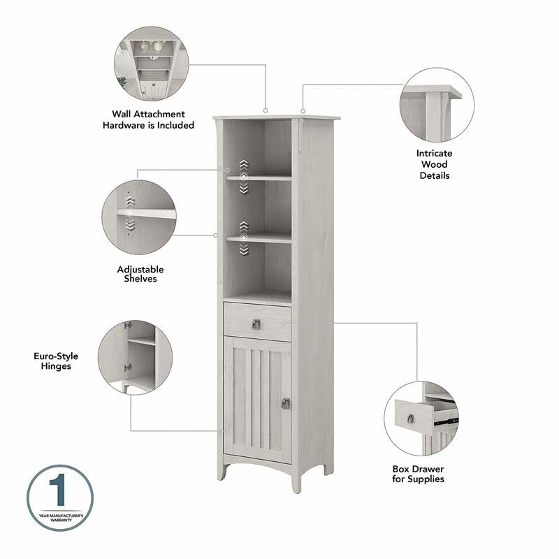 Linen White Oak Tall Cabinet and Over The Toilet Storage Cabinet H1931