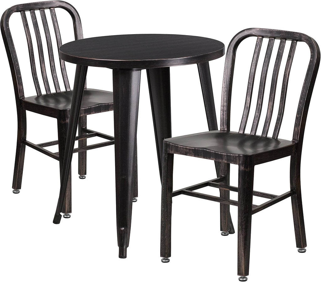 24'' Round Black-Antique Gold Metal Table Set with 2 Chairs O1119