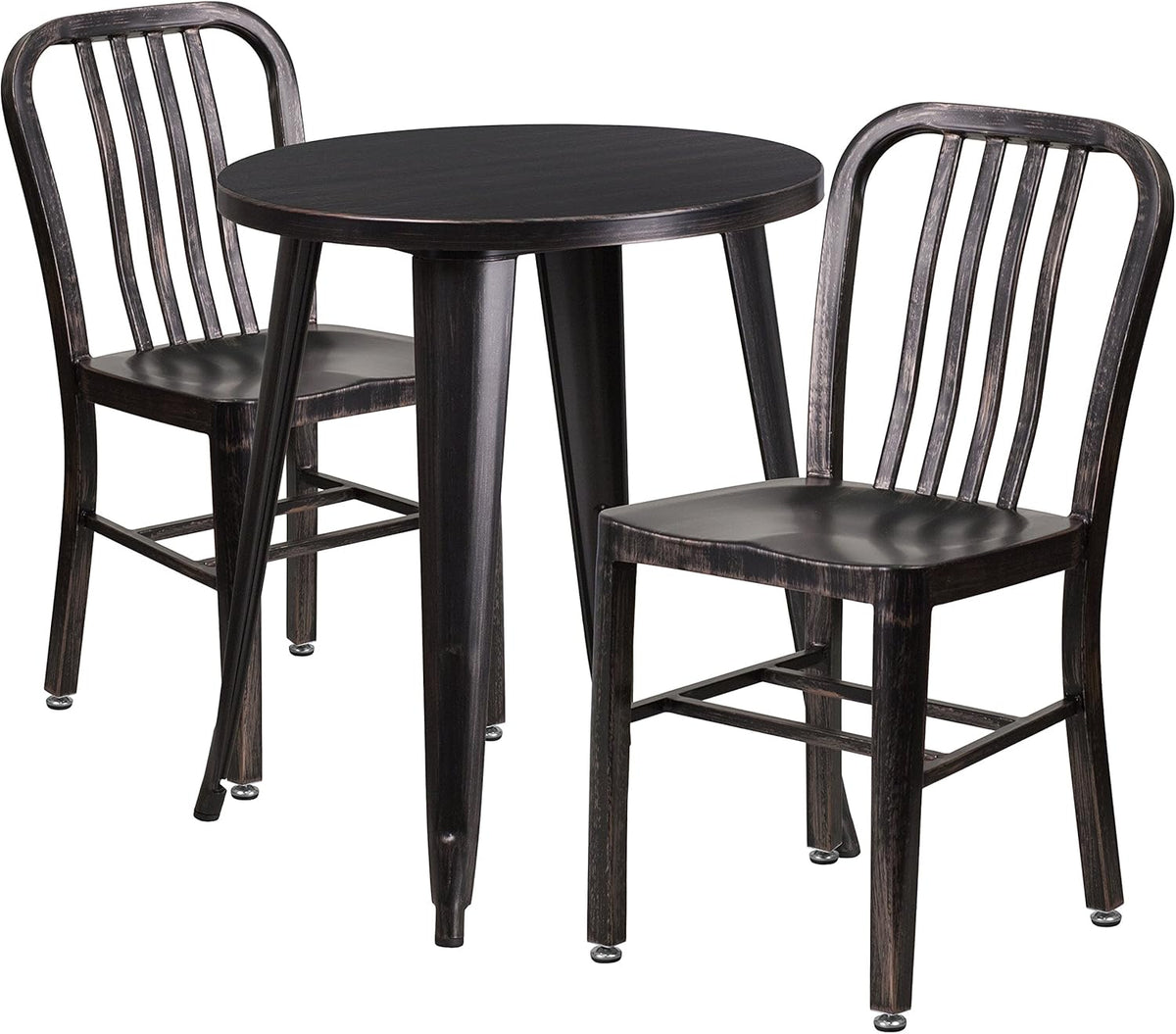 24'' Round Black-Antique Gold Metal Table Set with 2 Chairs O1119