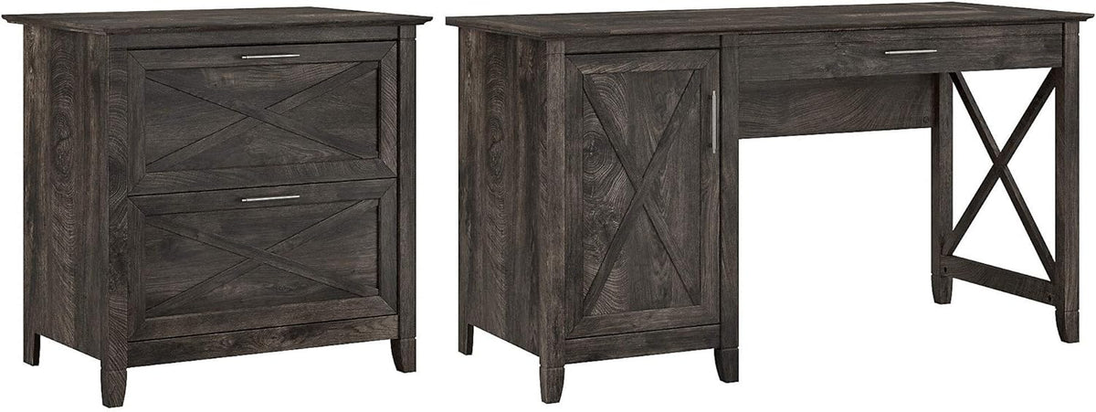 Dark Gray Hickory Computer Desk with Storage and 2 Drawer File Cabinet V373345