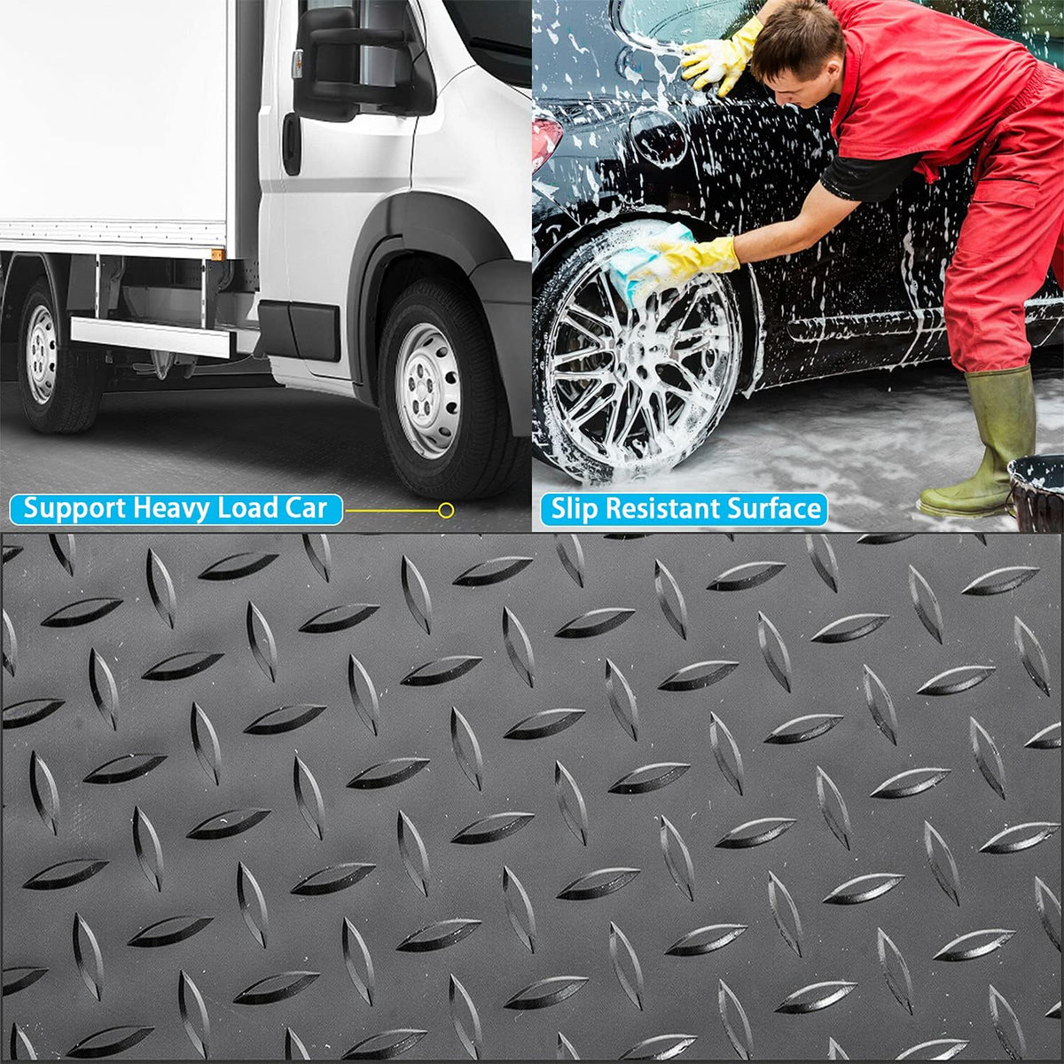 Black 5x10 Ft Diamond Plate Rubber Floor Mat O4481