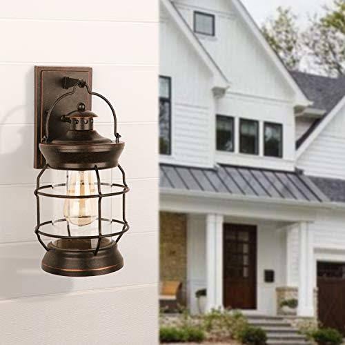 1-Light Oil Rubbed Bronze Outdoor Wall Lantern Sconce with Clear Glass V257