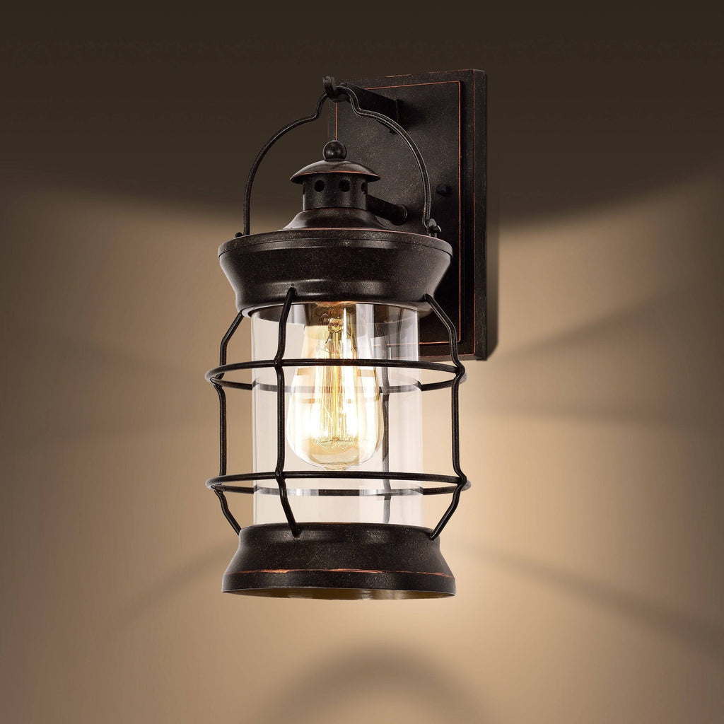 1-Light Oil Rubbed Bronze Outdoor Wall Lantern Sconce with Clear Glass V257