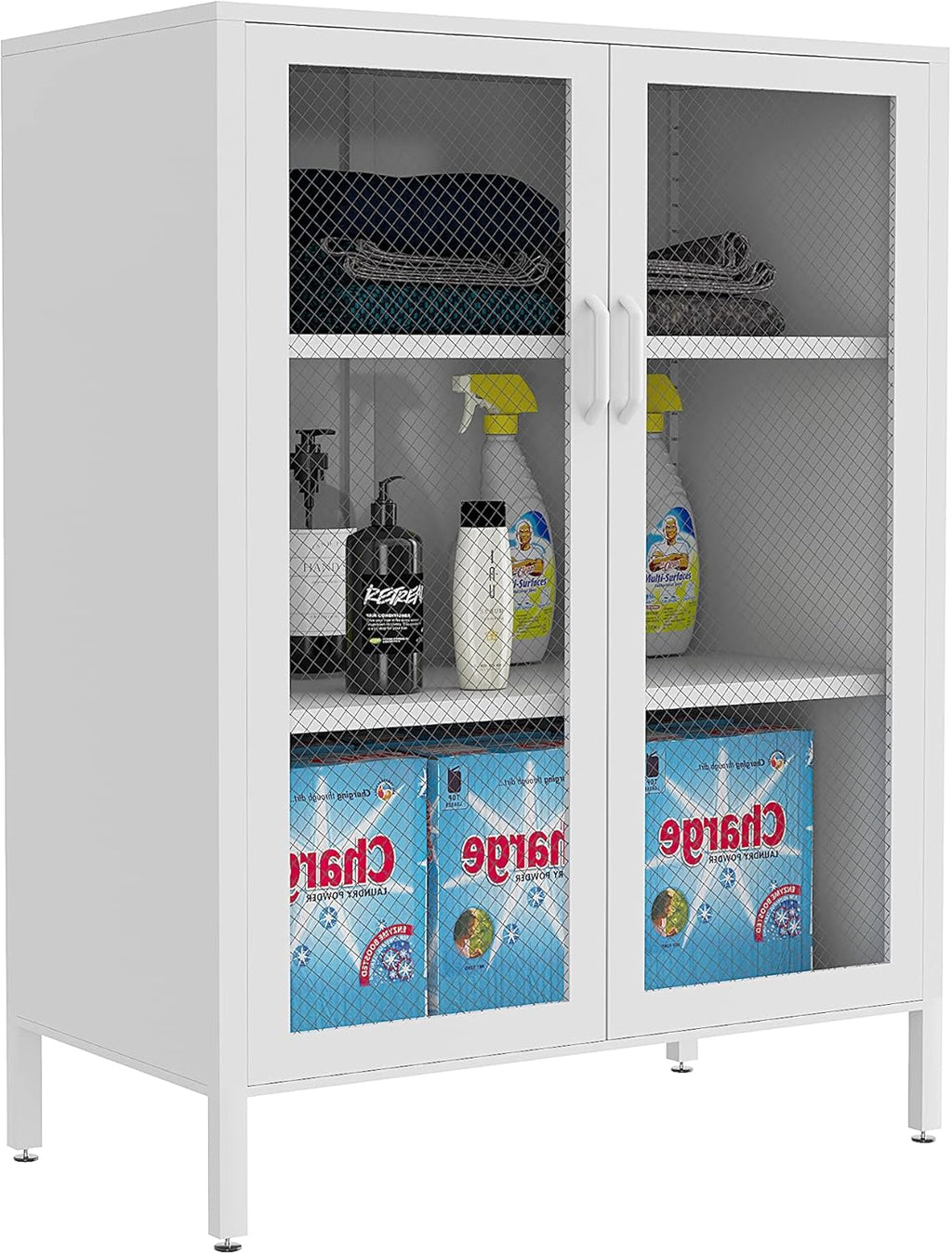 Black Metal Storage Cabinet with 2 Adjustable Shelves and Lock I78938