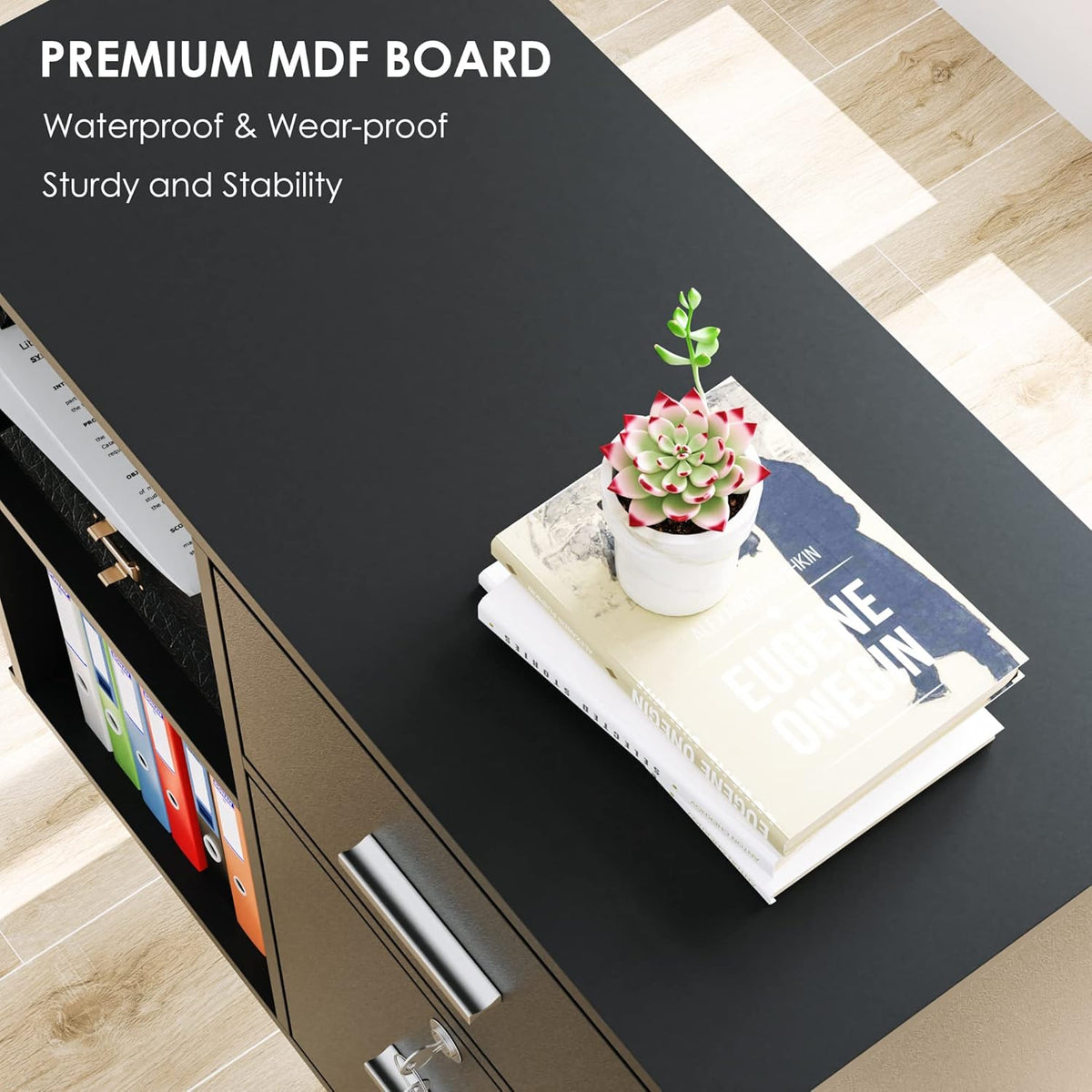 Black Wood File Cabinet with Lock and Drawers I26641