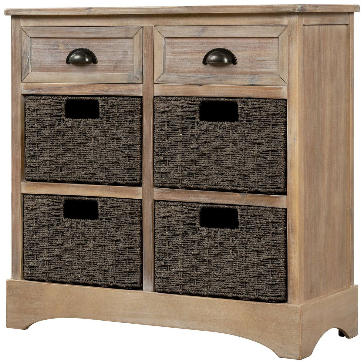 Rustic Storage Cabinet with 2 Drawers and 4 Fabric Basket R4540