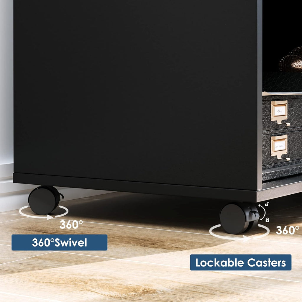 Black Wood File Cabinet with Lock and Drawers I26641