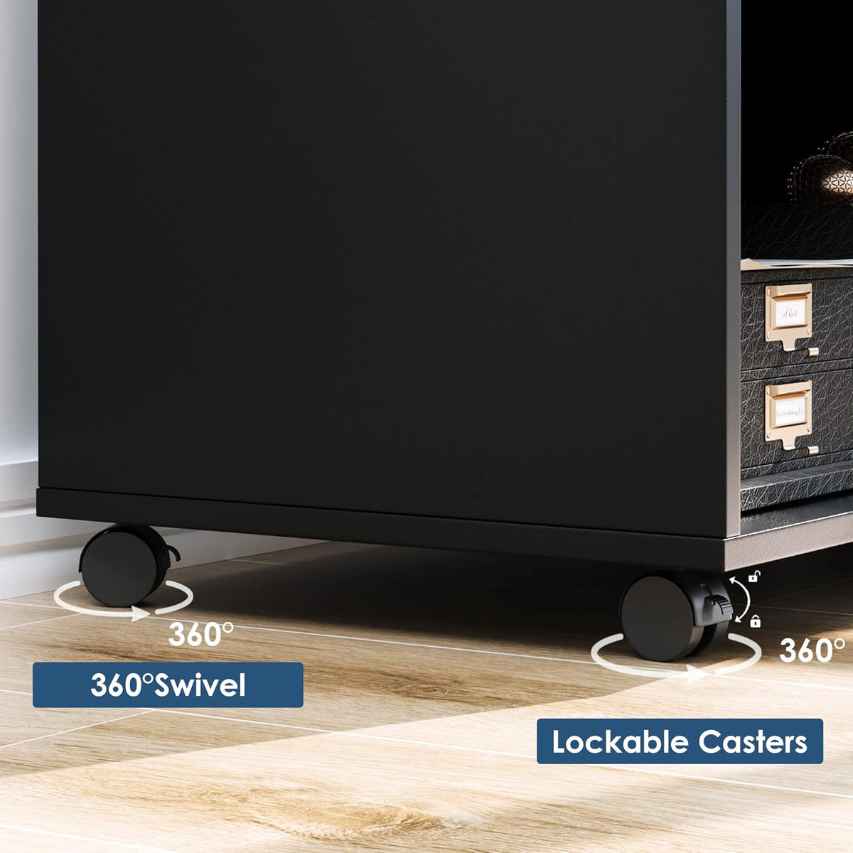 Black Wood File Cabinet with Lock and Drawers I26641