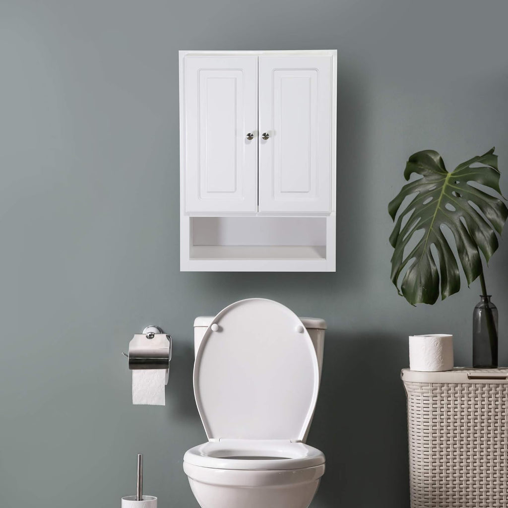 White 2-Door 1-Shelf Bathroom Wall Cabinet V6728