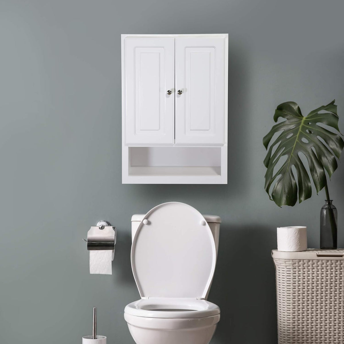 White 2-Door 1-Shelf Bathroom Wall Cabinet V6728