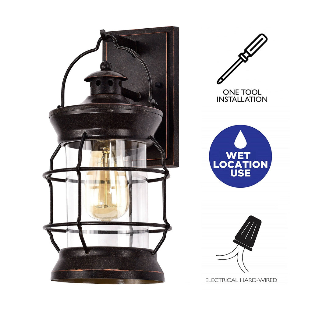 1-Light Oil Rubbed Bronze Outdoor Wall Lantern Sconce with Clear Glass V257
