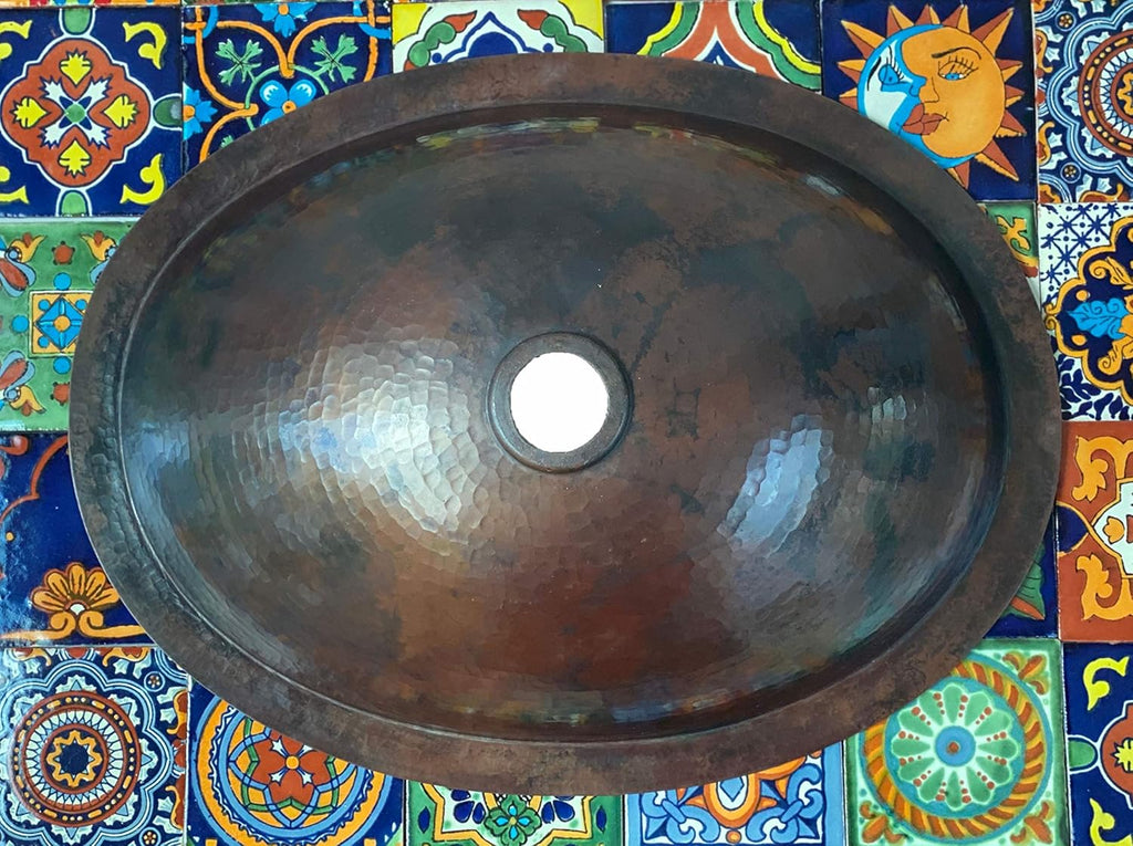 19 x 14 Oval Copper Bathroom Sink Hand Hammered Dual Mount X166