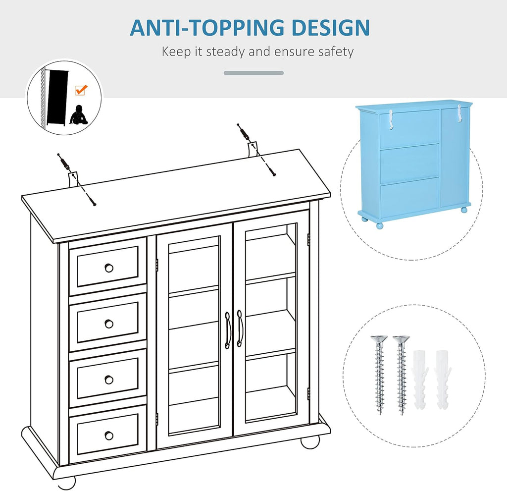 Storage Sideboard Cabinet with 4 Drawers and Glass Door Cupboard H180439
