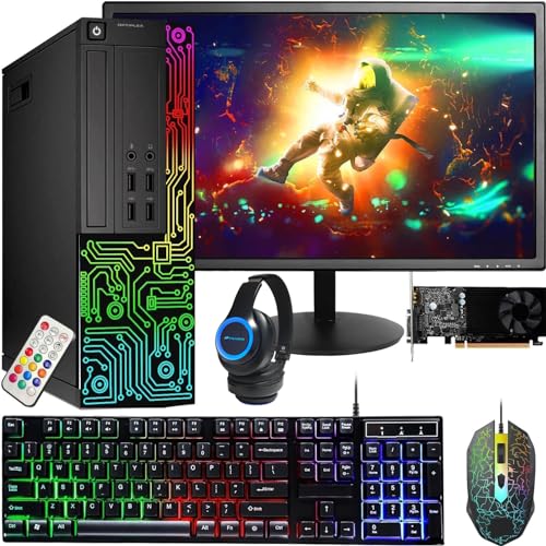 RGB Gaming Desktop Computer PC, Intel Core i5, GeForce GT 1030, 16GB RAM, 512GB SSD, 24 Inch Monitor, Keyboard Mouse Headset, WiFi, Windows 10 Pro B8357