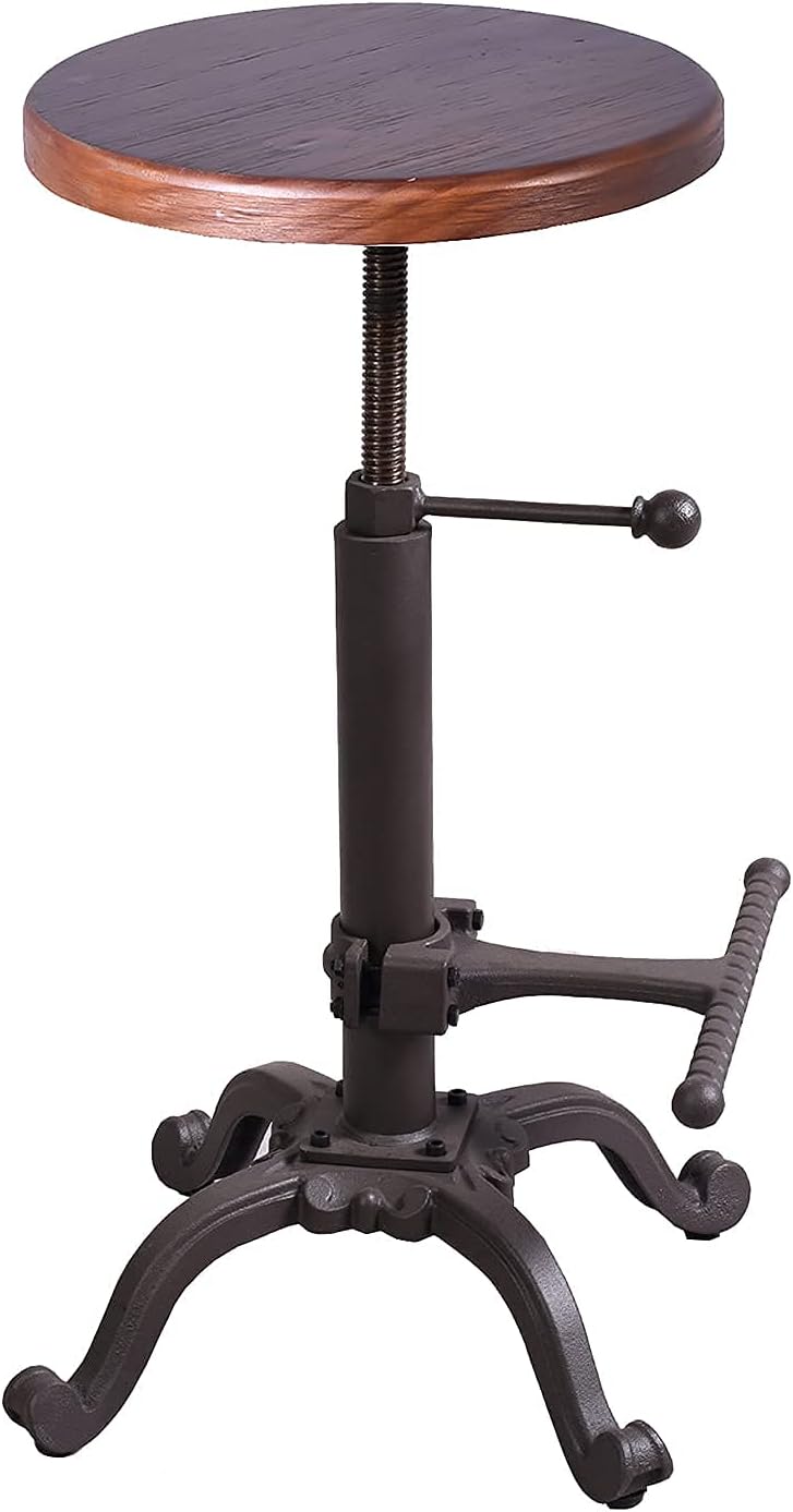 Rustic Swivel Adjustable 22-26 Bar Stool Cast Iron Wooden Brown G40776