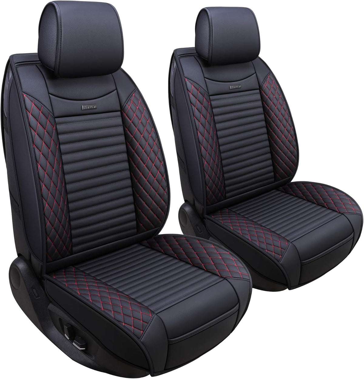 Front Drive Seat Covers Leather Car Seat Protector Waterproof Cushion Universal Fit 2 PCS Front Black-Red W119787