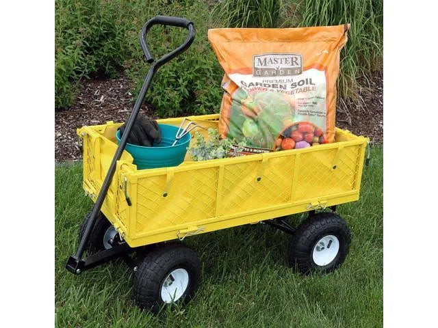 Yellow Utility Cart with Folding Sides and Liner Set M5652