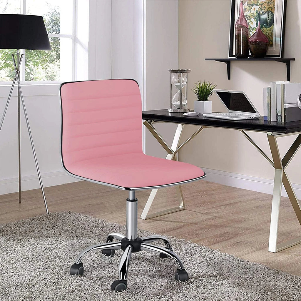 Pink PU Leather Armless Office Chair with Wheels U271
