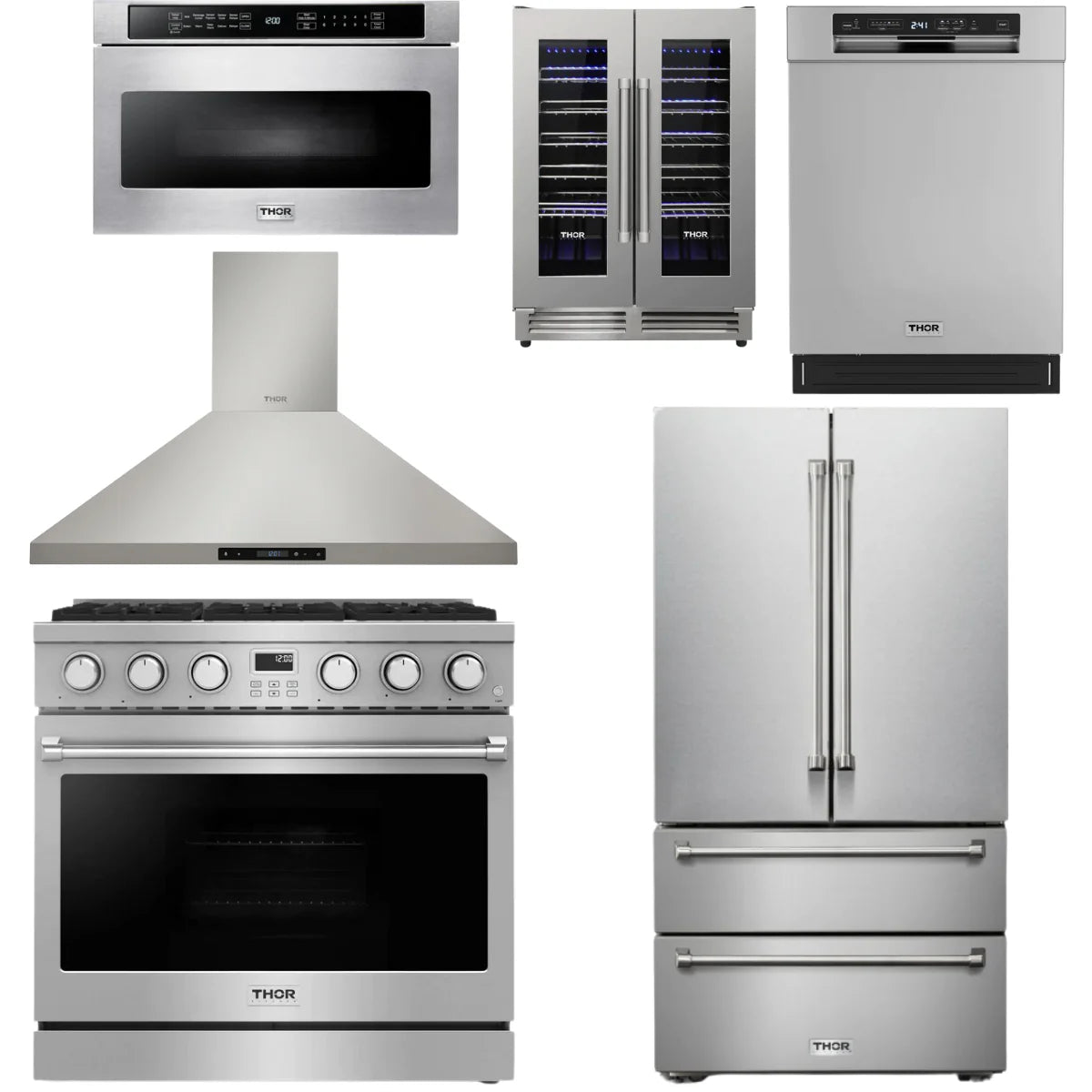 36 Gas Range, Range Hood, Refrigerator, Dishwasher, Microwave and Wine Cooler U44317