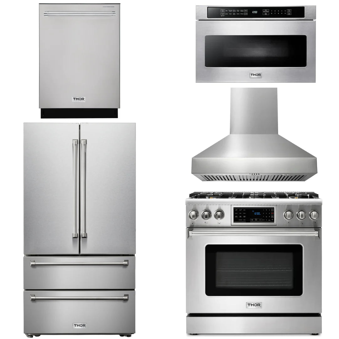 36 Gas Range, Range Hood, Microwave, Refrigerator, Dishwasher F97954