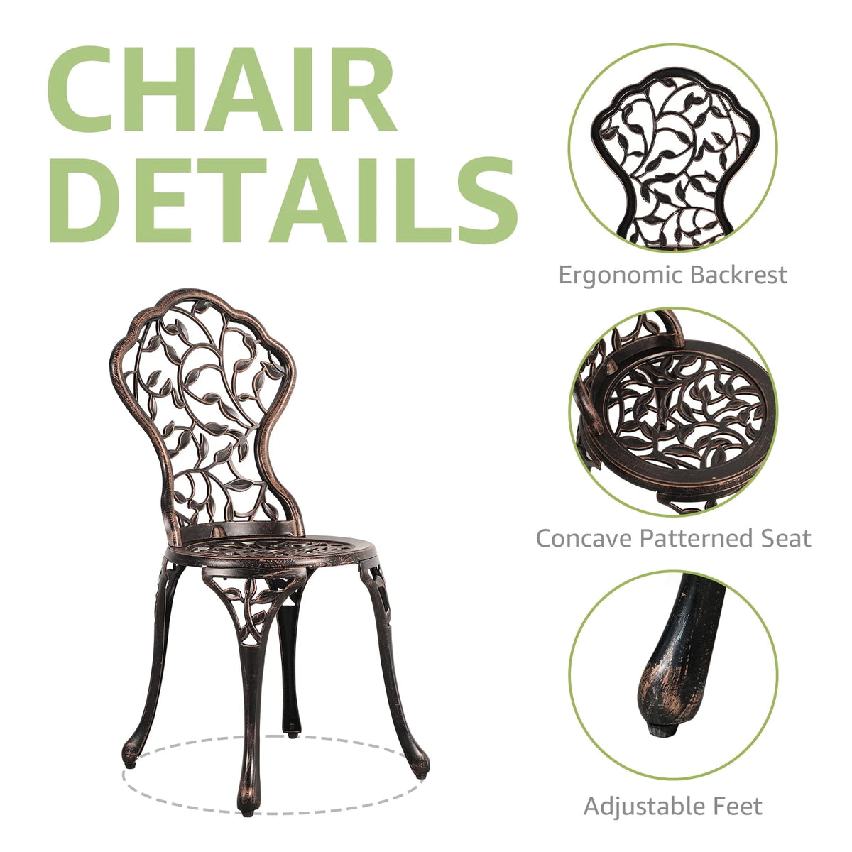 3-Piece Cast Aluminum Bistro Set with Umbrella Hole T39849