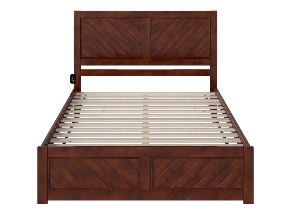 Walnut Solid Wood Platform Bed with Footboard, Queen G6825