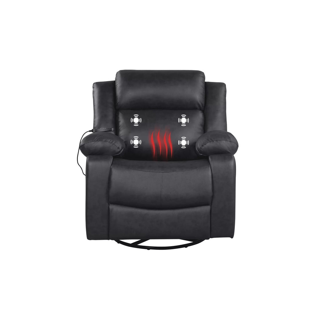 Black Faux Leather Swivel Recliner with Massage and Heat H96272
