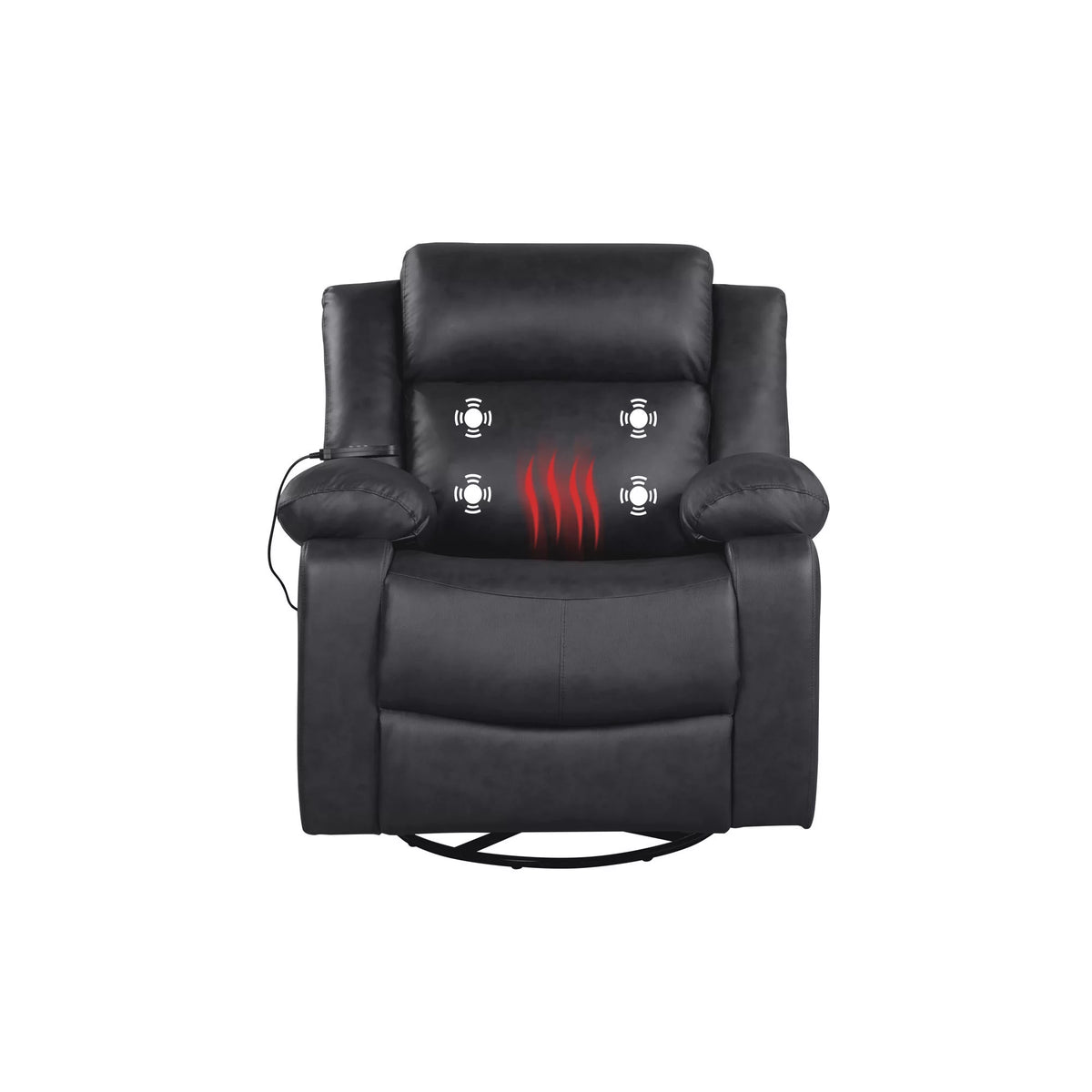 Black Faux Leather Swivel Recliner with Massage and Heat H96272