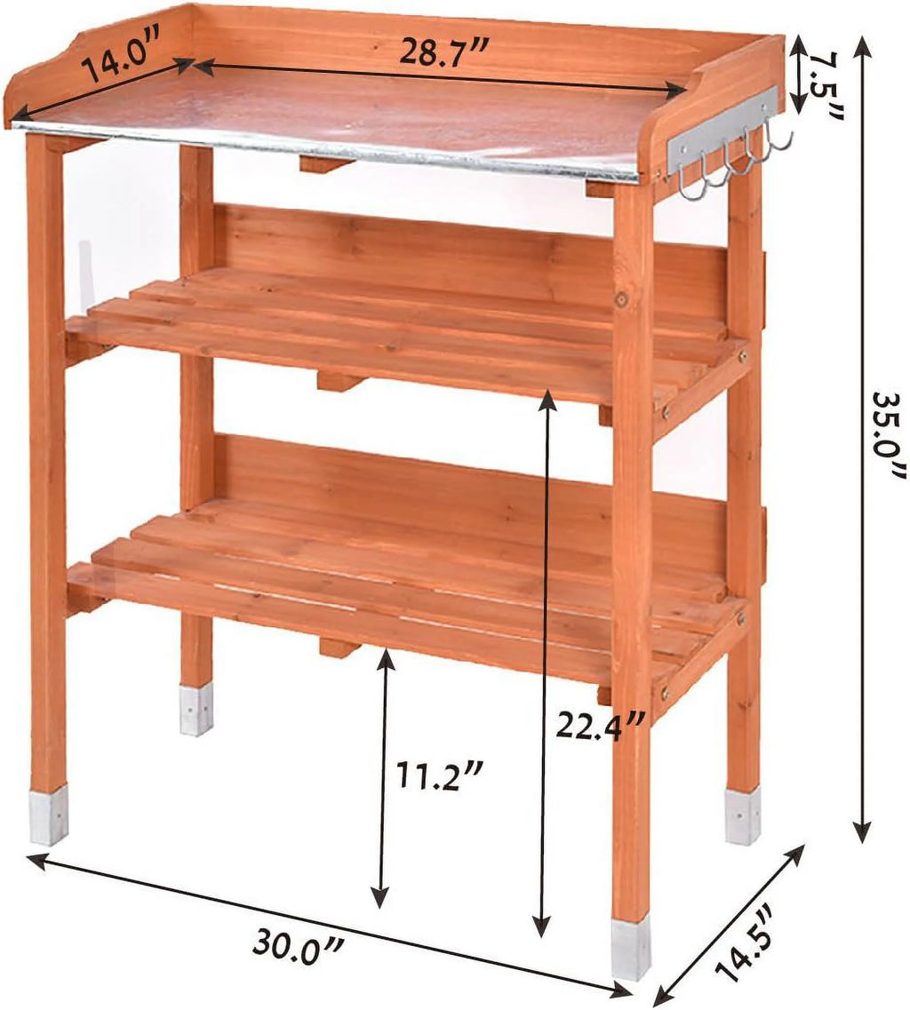 Wooden Potting Bench Work Station Table with Storage Shelf G587359