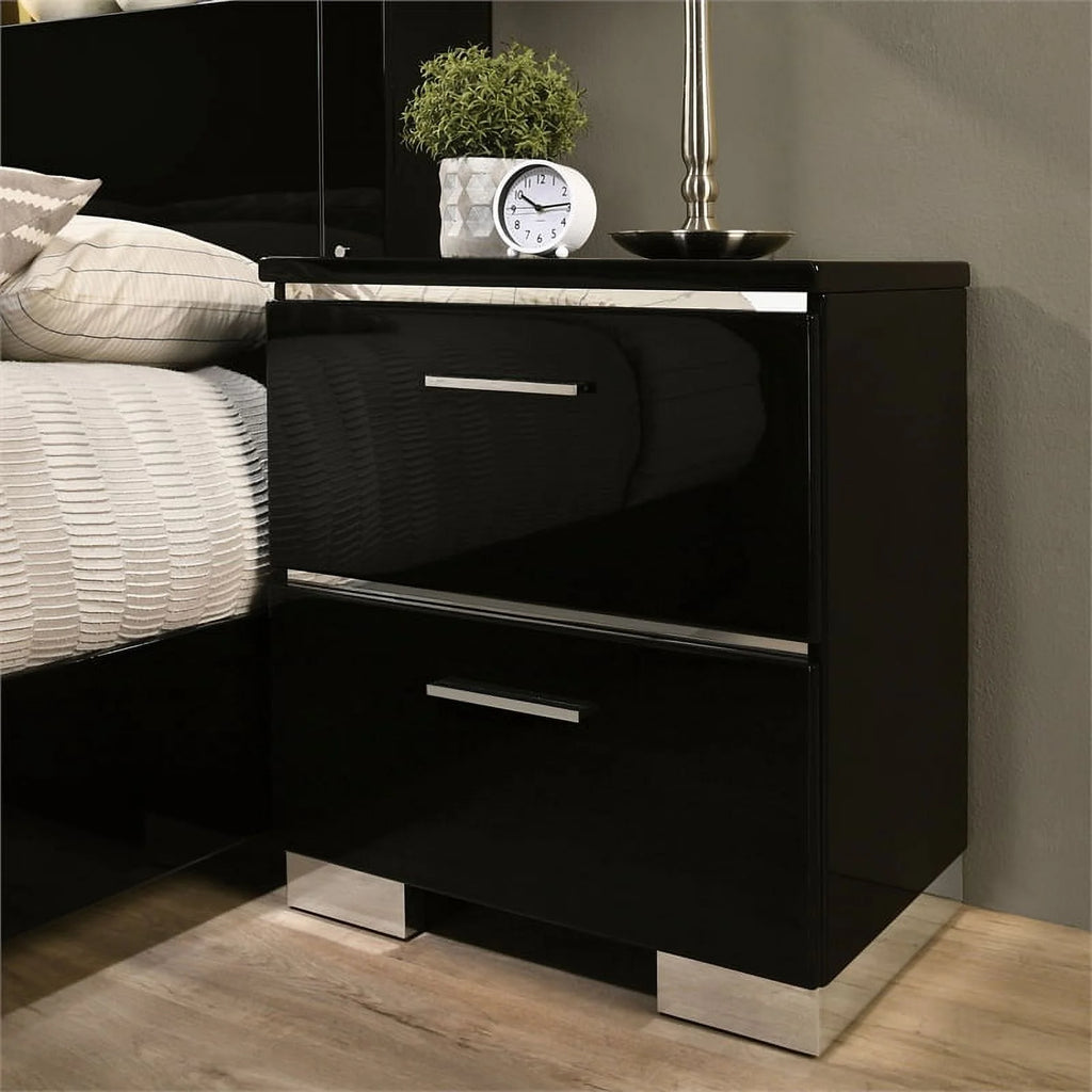 Black Wood Bedroom Set Cal King with Nightstand V1715