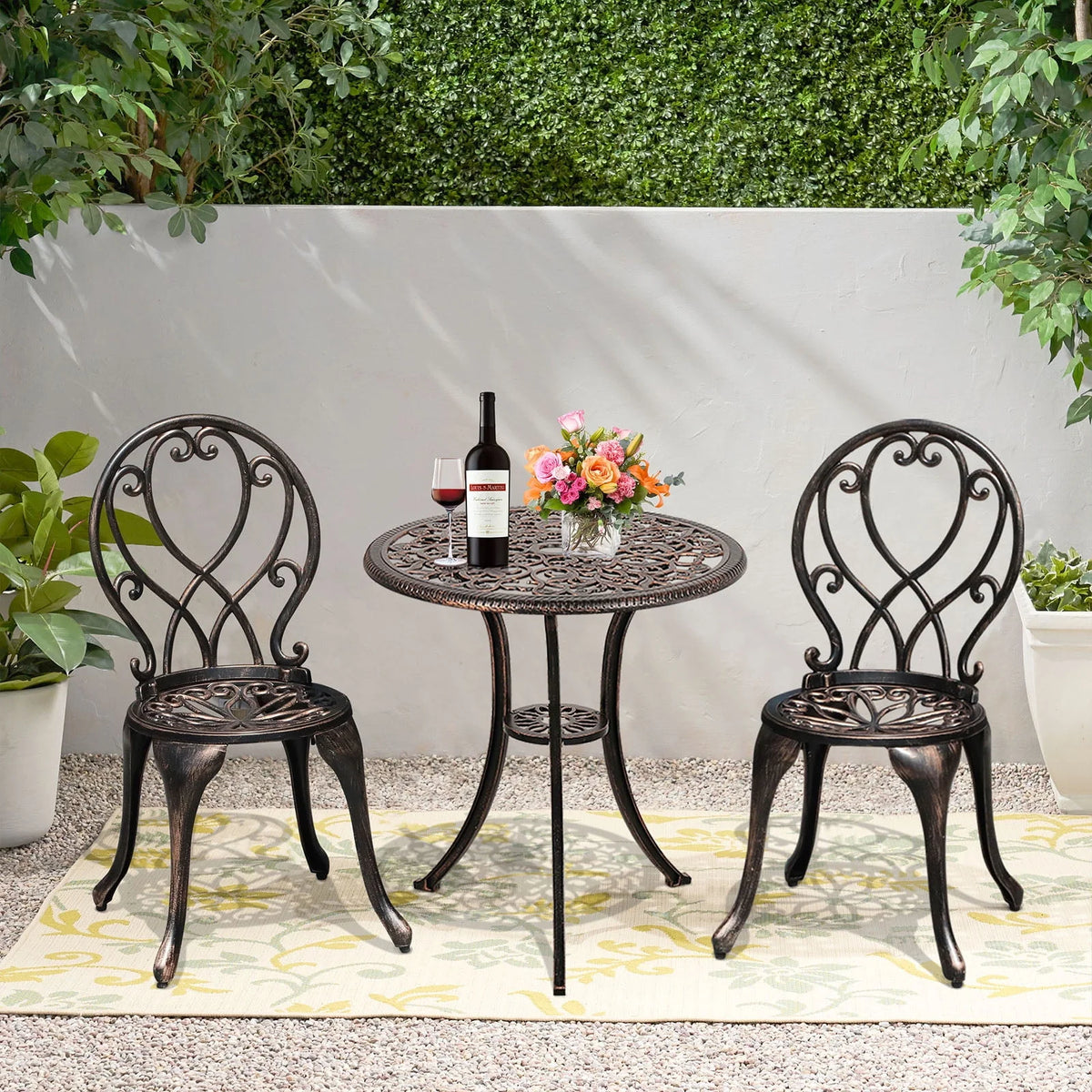 3-Piece Cast Aluminum Bistro Set with Umbrella Hole T39849
