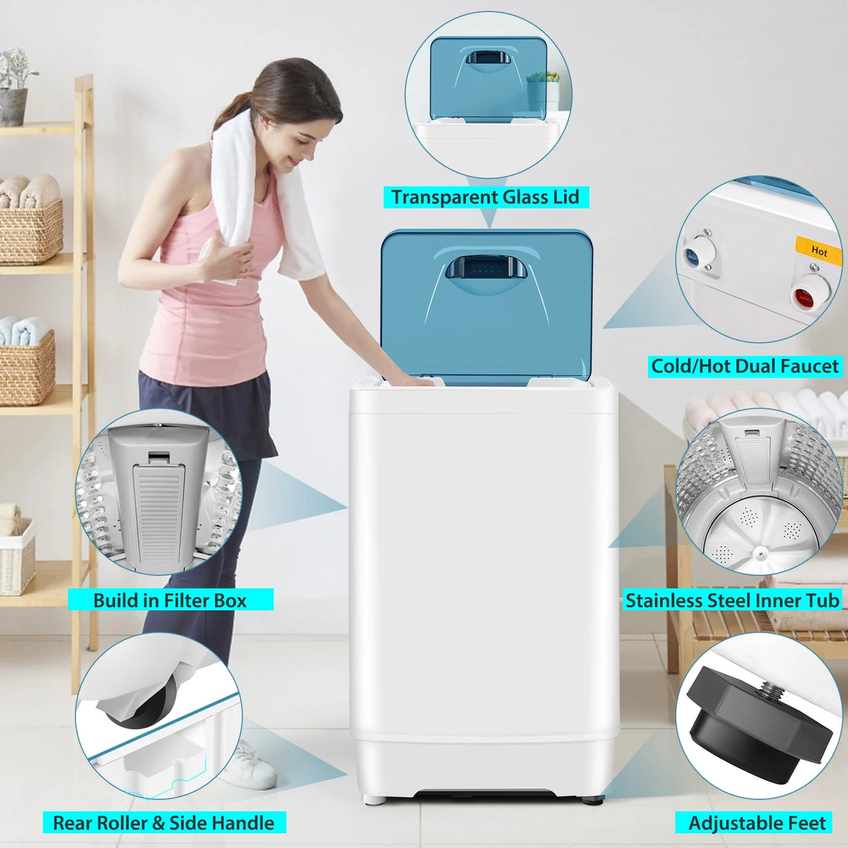 17.8lb Portable Washer and Dryer Combo with LED Display F9443