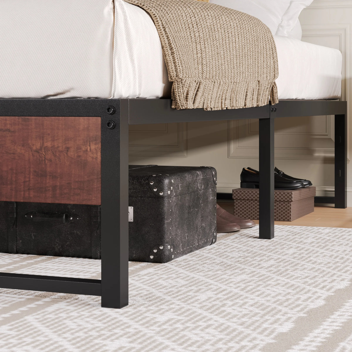 Brown King Size Metal Platform Bed Frame with Underbed Storage G779