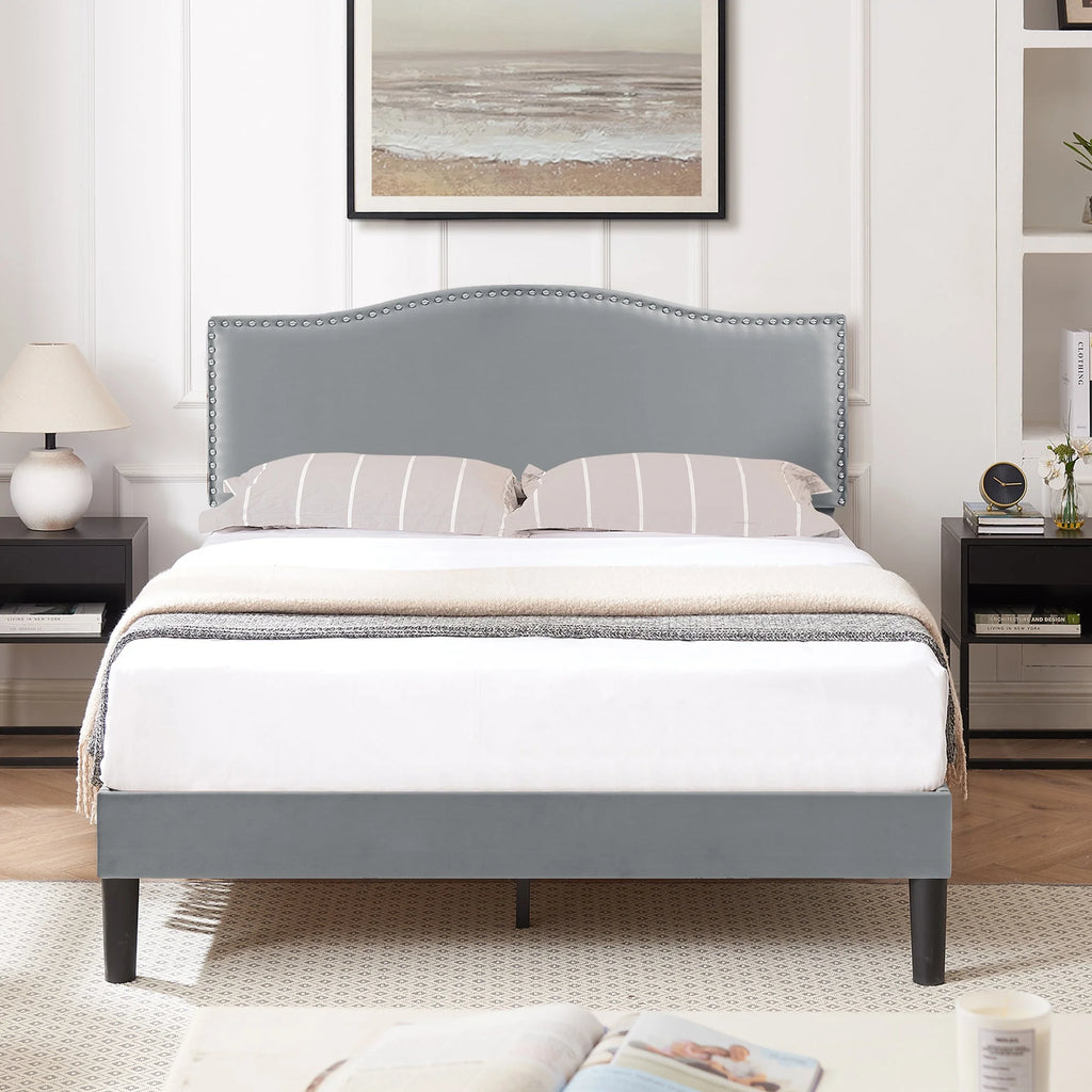 Queen Upholstered Platform Bed with Adjustable Headboard S526553