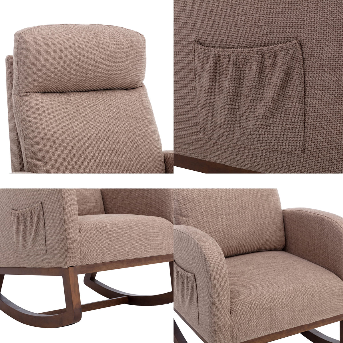Camel Upholstered Rocking Chair with Side Pocket D6002
