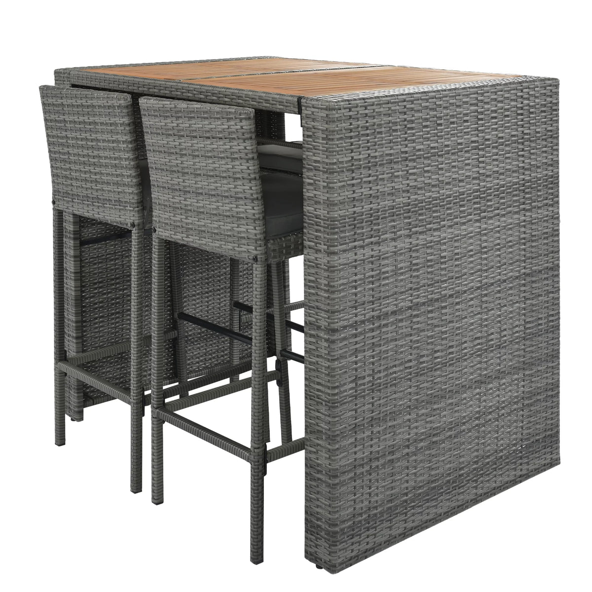 5 Pcs Gray Wicker Patio Bar Dining Table Set U8636