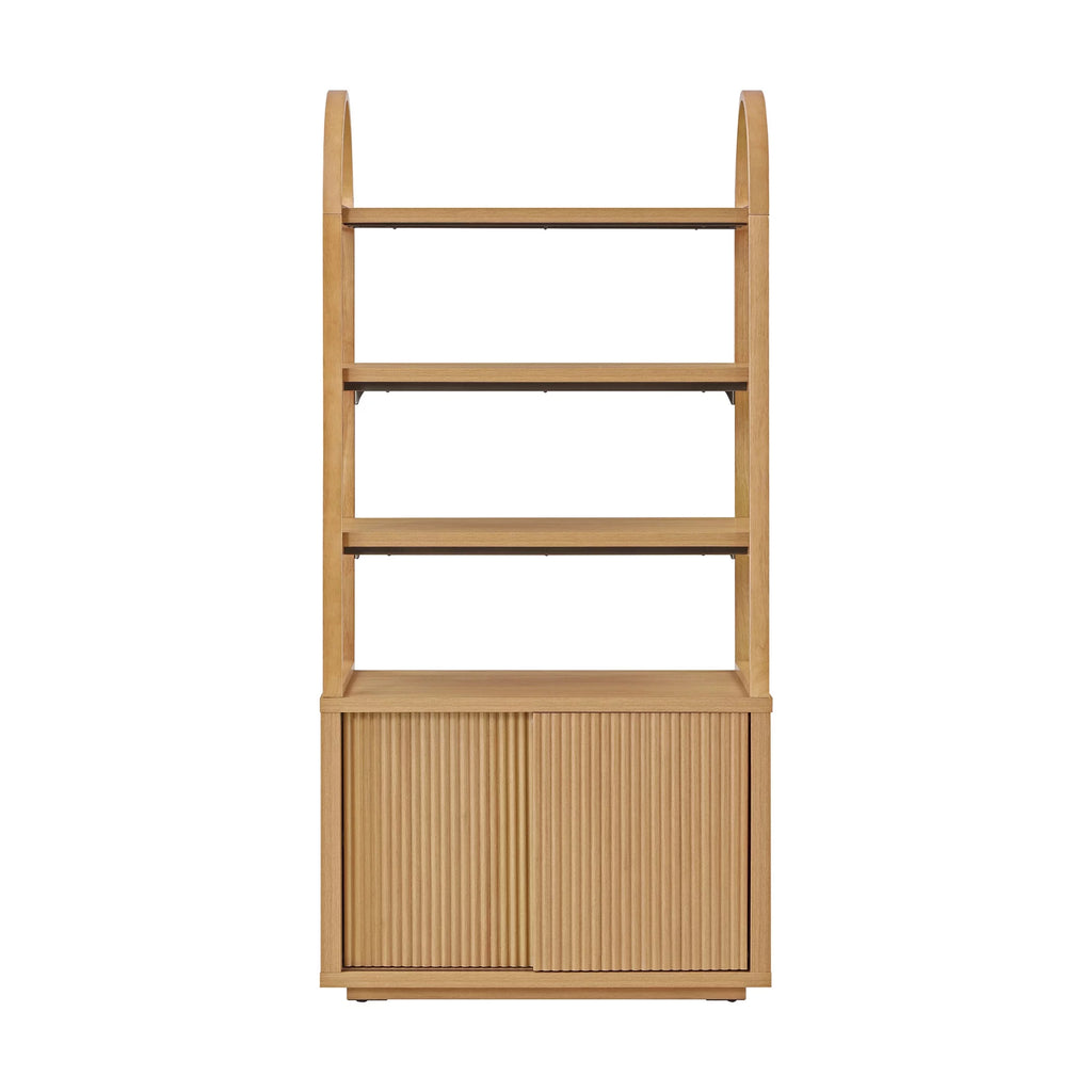 Fluted 3-Shelf Bookcase with Storage Cabinet Y318