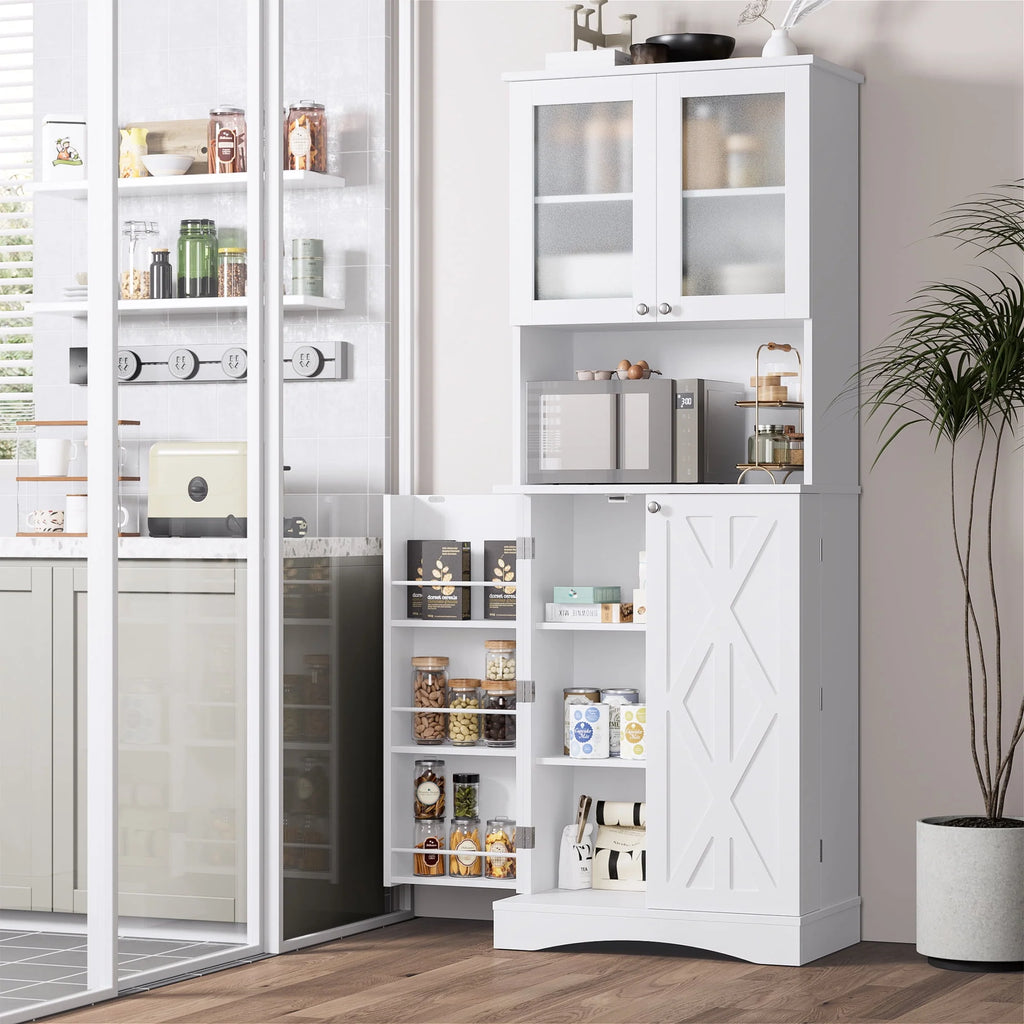 63'' White 4 Door Kitchen Storage Cabinet with Adjustable Shelves K977